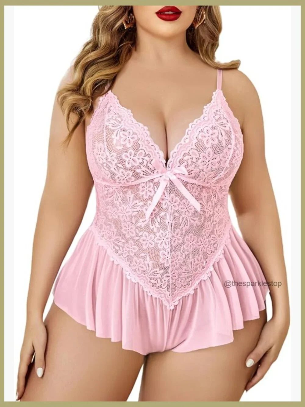 Lace Bodysuit Teddy Chemise Sleepwear with Adjustable Straps